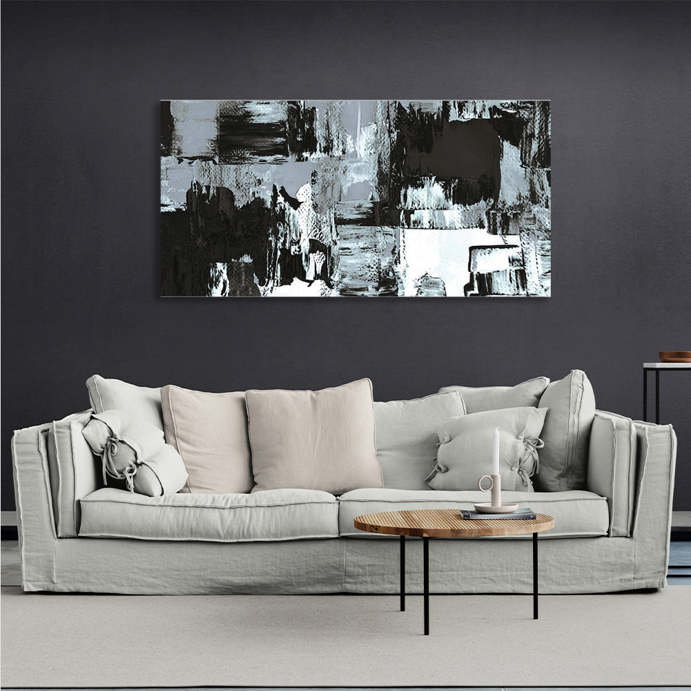 Abstraction horizontal black and white strokes Abstraction Canvas Wall Art Print