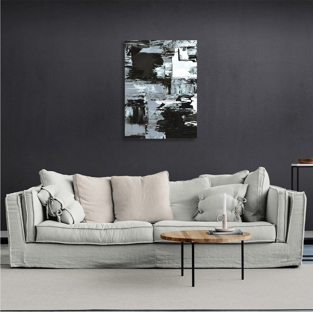 Abstraction vertical black and white strokes Abstraction Canvas Wall Art Print