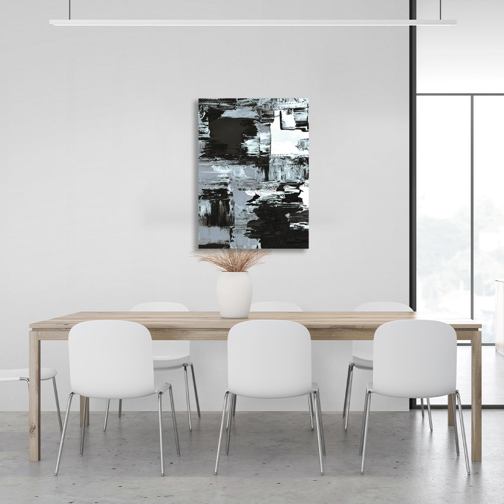 Abstraction vertical black and white strokes Abstraction Canvas Wall Art Print