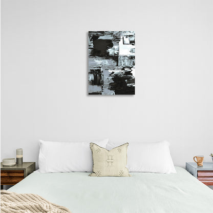 Abstraction vertical black and white strokes Abstraction Canvas Wall Art Print