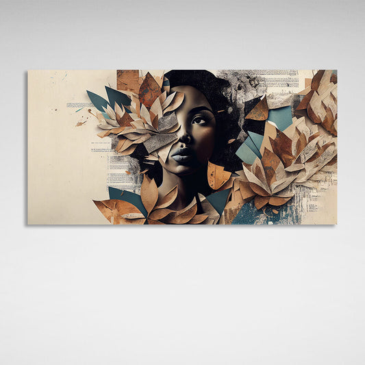 A girl with leaves in the background of a book Canvas Wall Art Print