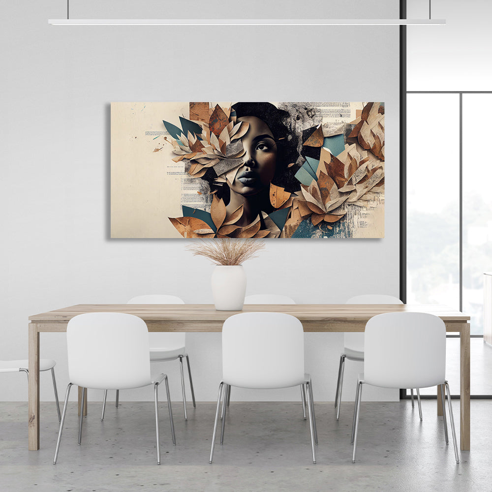 A girl with leaves in the background of a book Canvas Wall Art Print