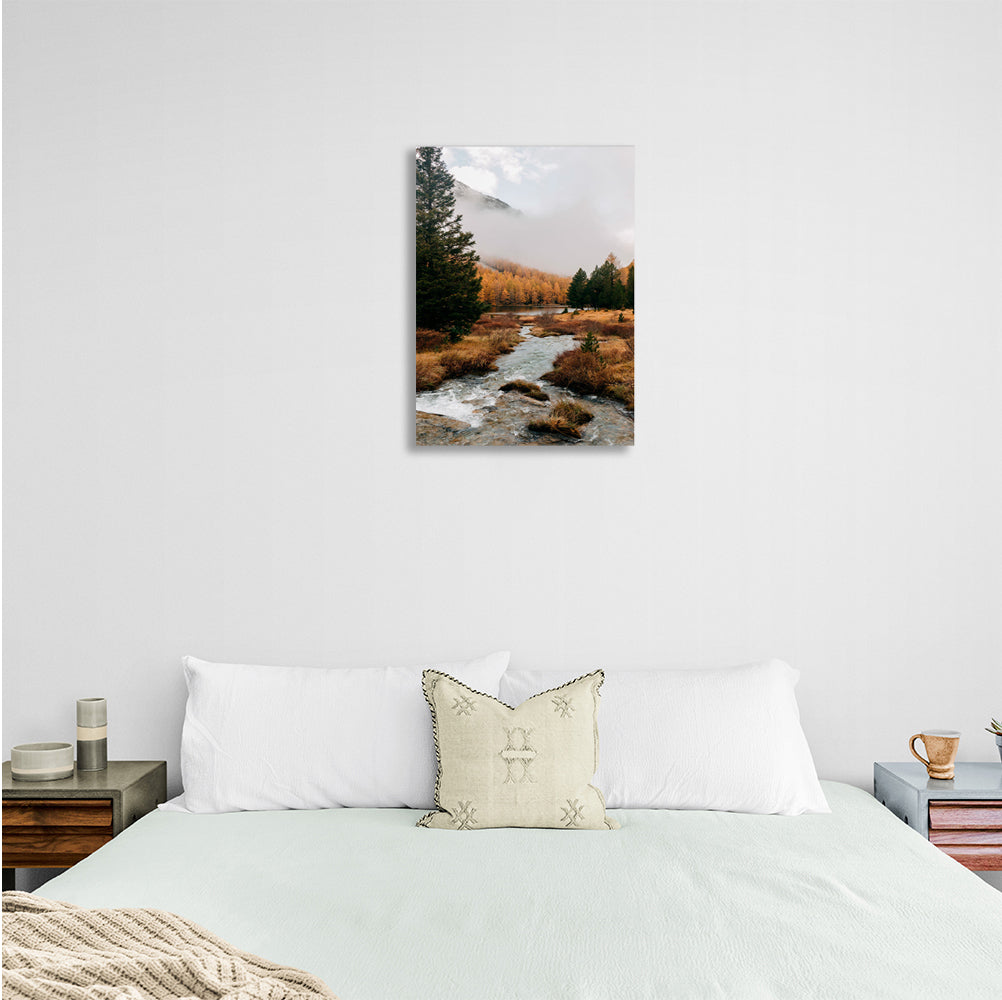 A mountain river in an autumn forest Canvas Wall Art Print