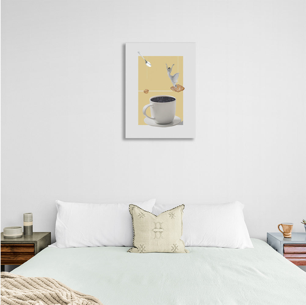 A cup of coffee and a ballerina Canvas Wall Art Print For Kitchen