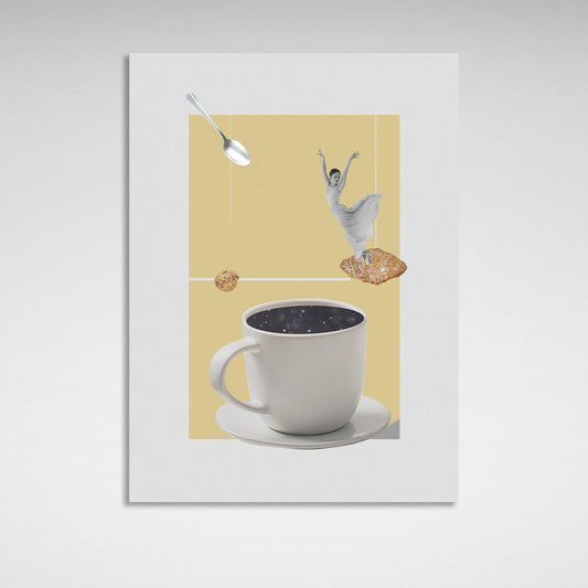 A cup of coffee and a ballerina Canvas Wall Art Print For Kitchen