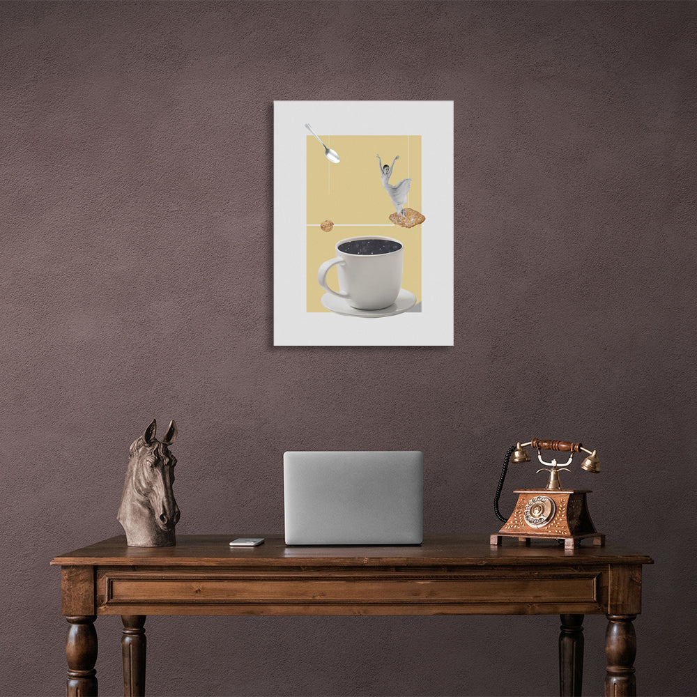 A cup of coffee and a ballerina Canvas Wall Art Print For Kitchen