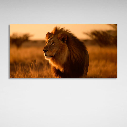 A lion in the savannah Canvas Wall Art Print