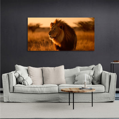 A lion in the savannah Canvas Wall Art Print