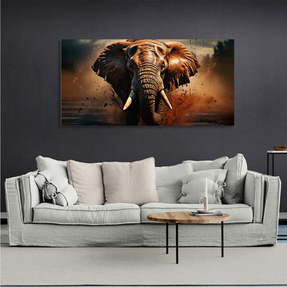 An elephant walking down the river Canvas Wall Art Print