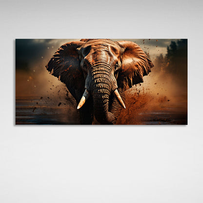 An elephant walking down the river Canvas Wall Art Print