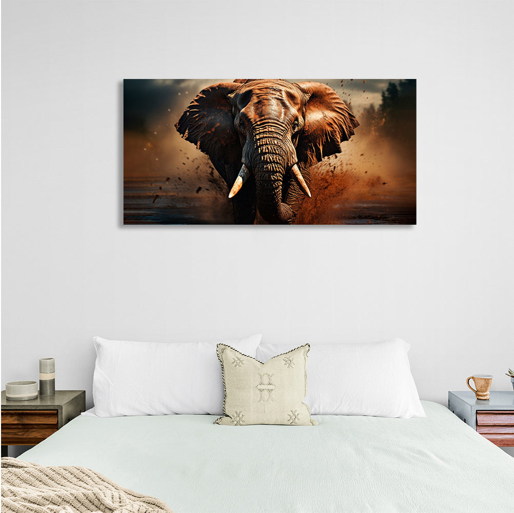 An elephant walking down the river Canvas Wall Art Print