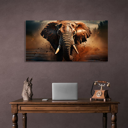 An elephant walking down the river Canvas Wall Art Print