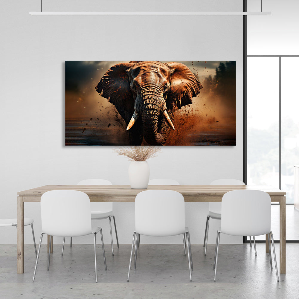 An elephant walking down the river Canvas Wall Art Print