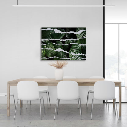 Interior green leaves on torn canvas Canvas Wall Art Print