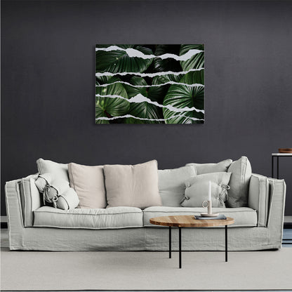 Interior green leaves on torn canvas Canvas Wall Art Print