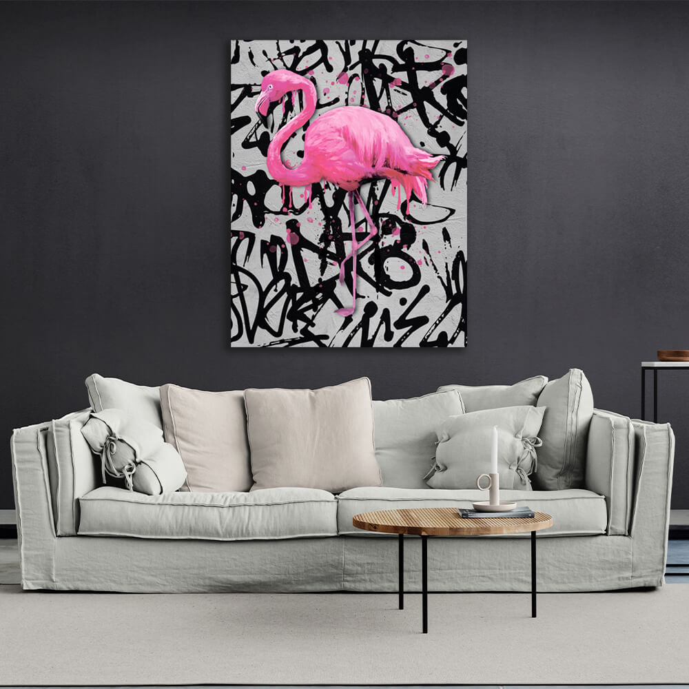 For home Pink flamingo Canvas Wall Art Print