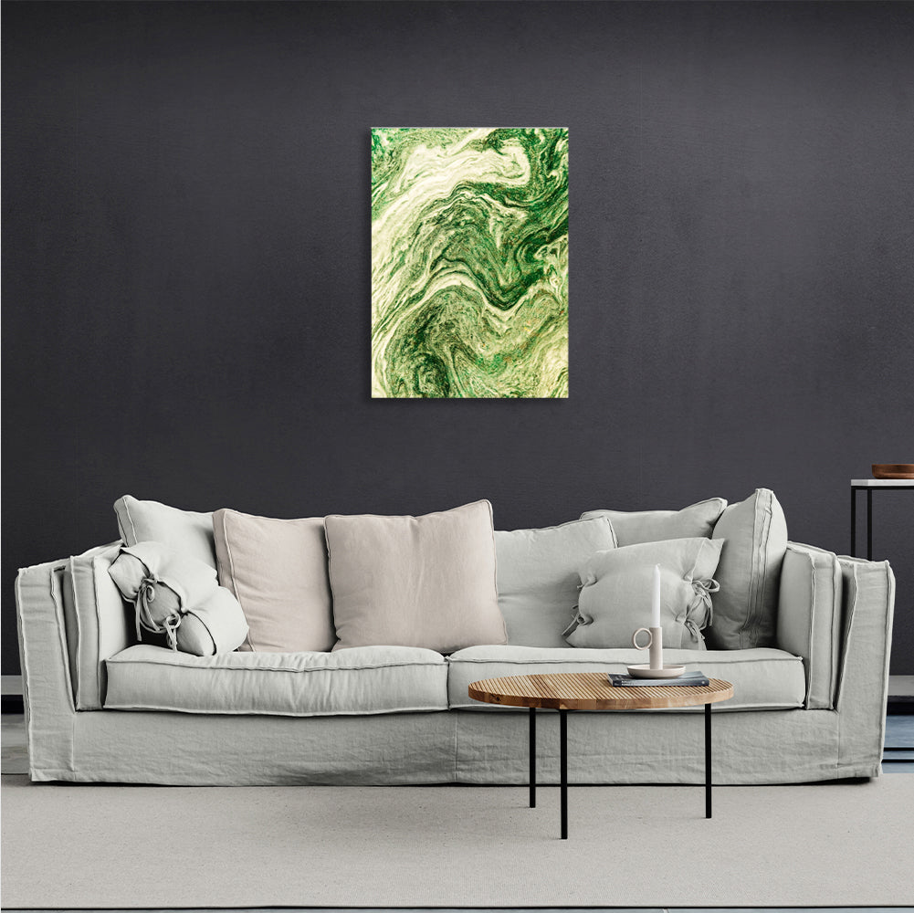 Abstraction vertical in shades of green Abstraction Canvas Wall Art Print