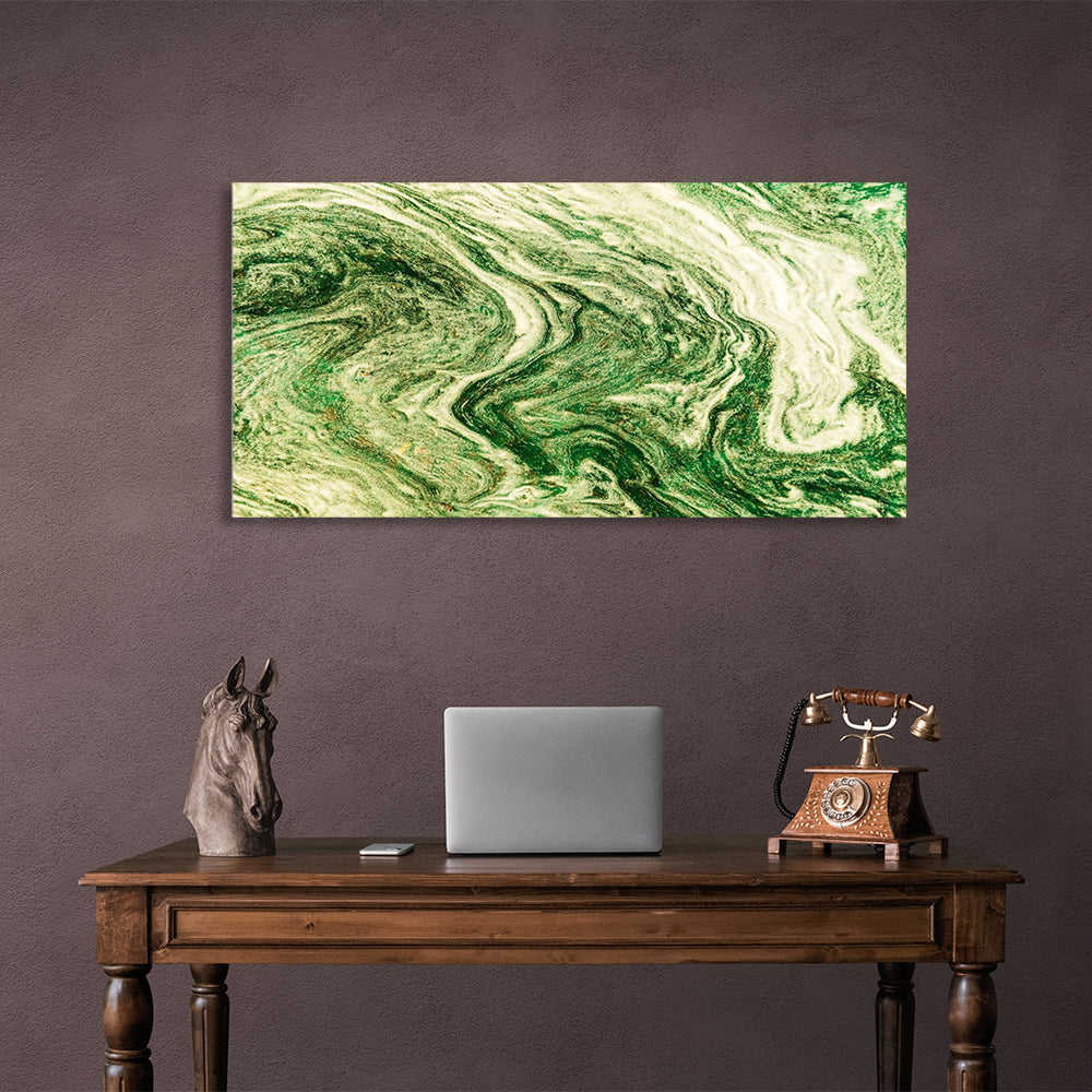 Abstraction horizontal in shades of green Abstraction Canvas Wall Art Print