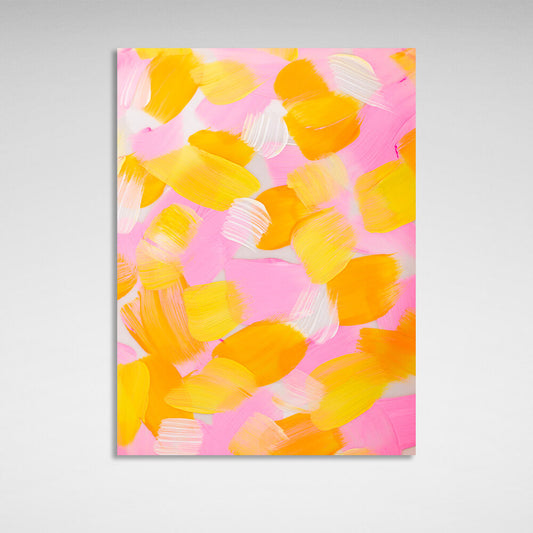 Abstraction yellow and white strokes on a pink background Abstraction Canvas Wall Art Print