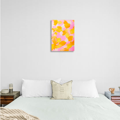 Abstraction yellow and white strokes on a pink background Abstraction Canvas Wall Art Print