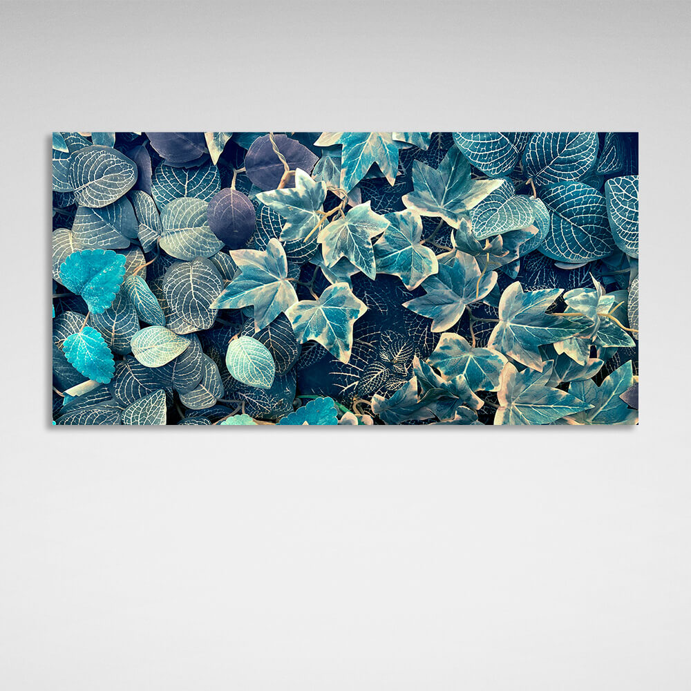 Blue ivy and fittoni leaves Canvas Wall Art Print