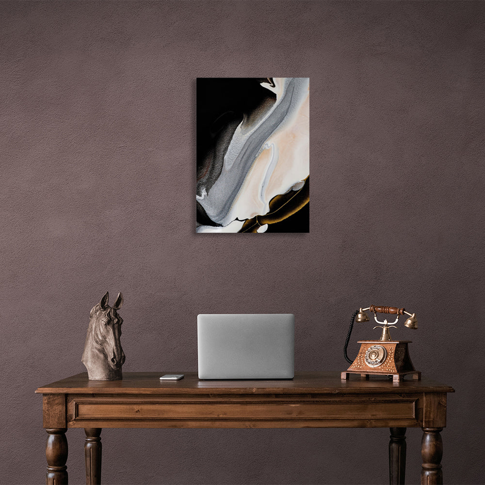 Abstraction black and gray with beige and gold Abstraction Canvas Wall Art Print