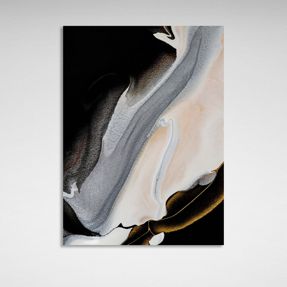 Abstraction black and gray with beige and gold Abstraction Canvas Wall Art Print