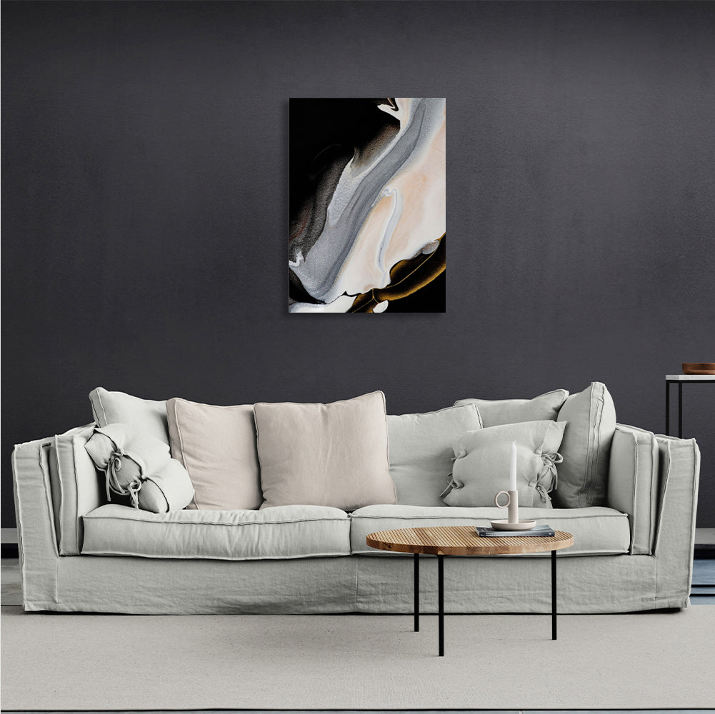 Abstraction black and gray with beige and gold Abstraction Canvas Wall Art Print