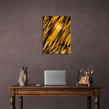 Abstract strokes of gold paint on a dark brown background Abstraction Canvas Wall Art Print