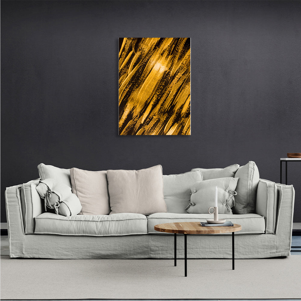 Abstract strokes of gold paint on a dark brown background Abstraction Canvas Wall Art Print