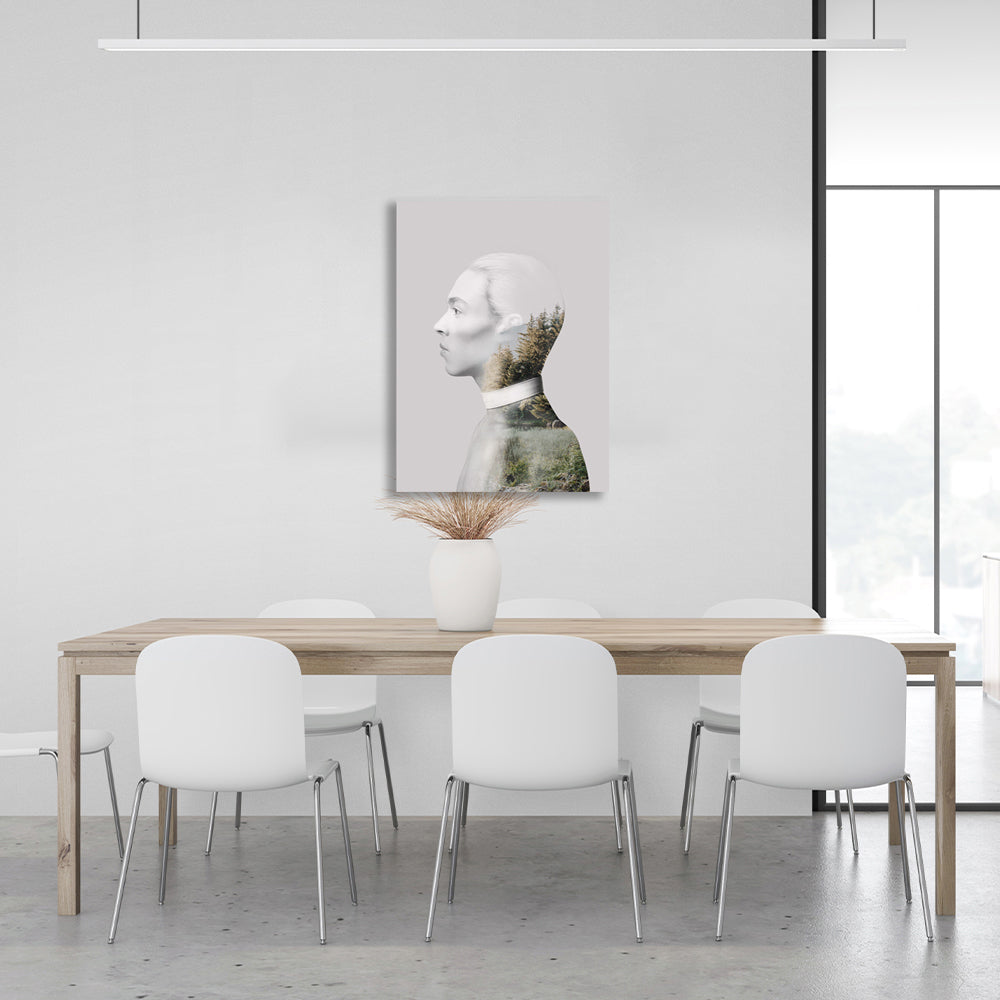 Interior silhouette of a woman and a forest Canvas Wall Art Print