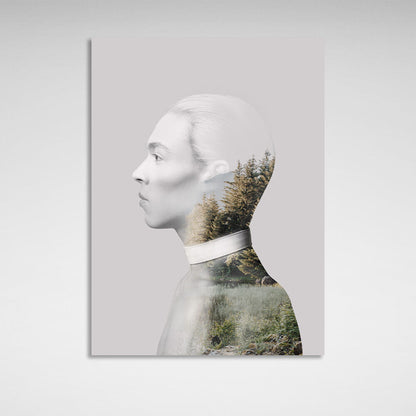 Interior silhouette of a woman and a forest Canvas Wall Art Print