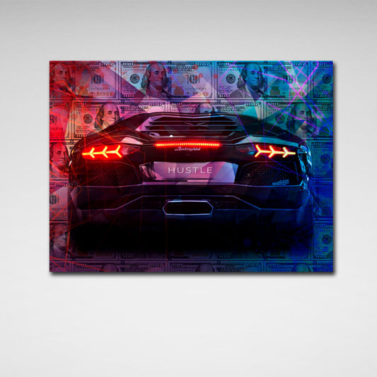 For motivation Dollars and Lamborghini Hustle Motivational Canvas Wall Art Print