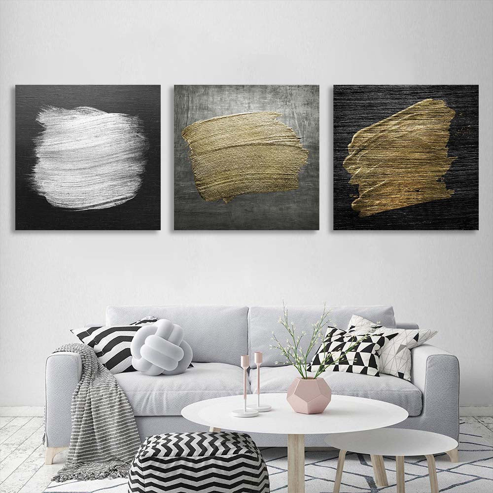 Paint strokes on a dark gray background Multi Panel Canvas Wall Art Print