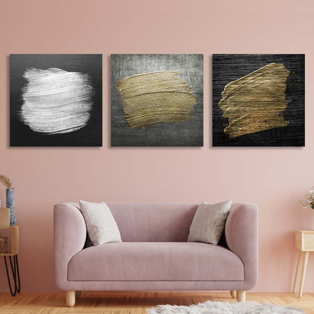 Paint strokes on a dark gray background Multi Panel Canvas Wall Art Print