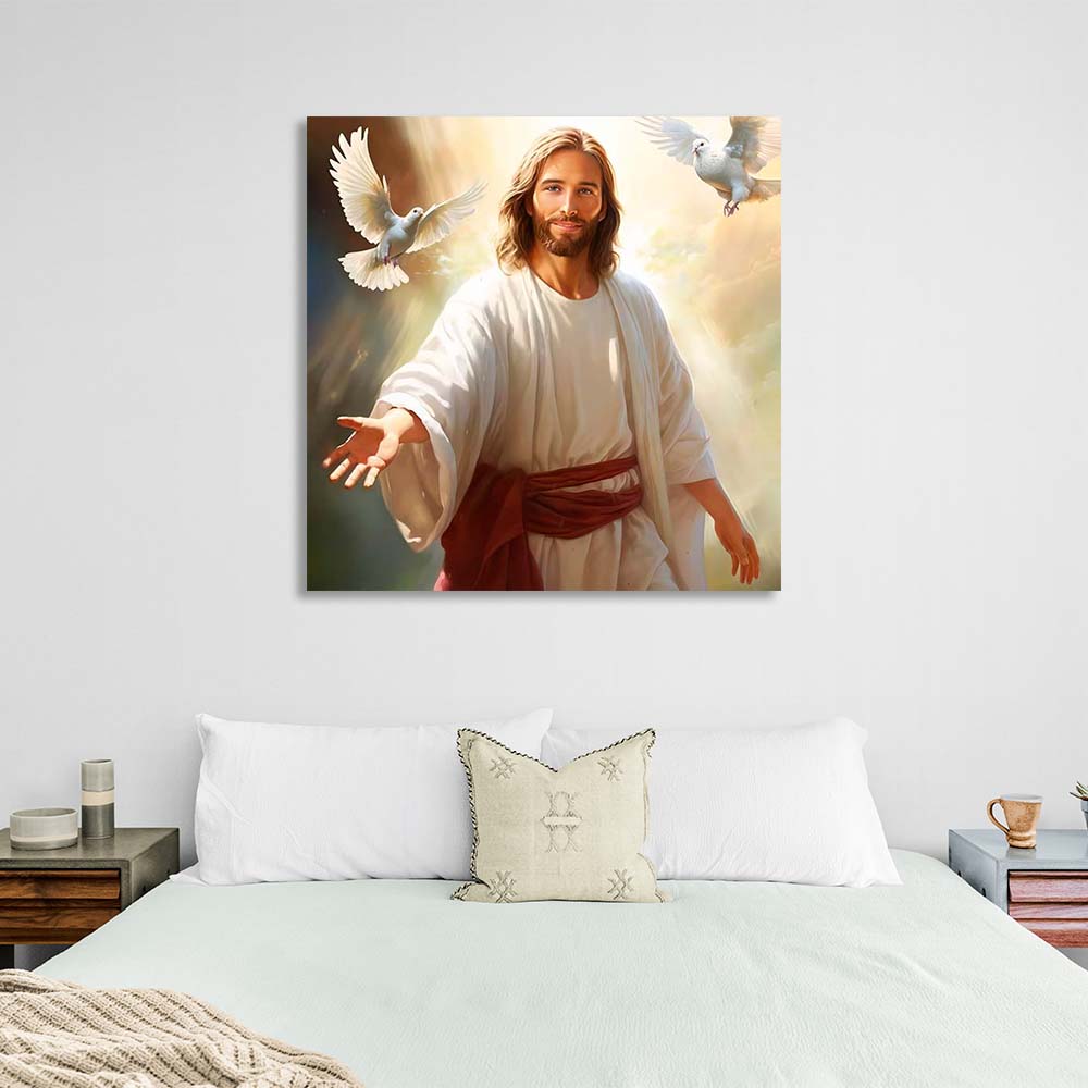 Jesus and the doves Canvas Wall Art Print