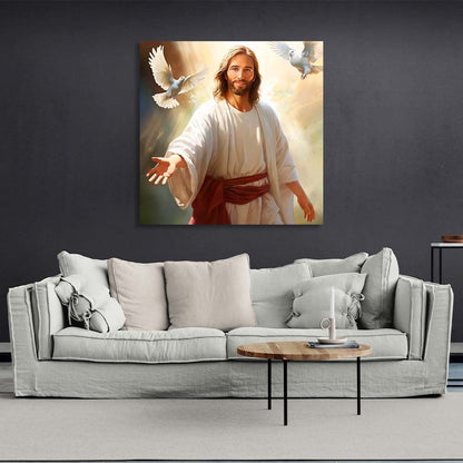 Jesus and the doves Canvas Wall Art Print