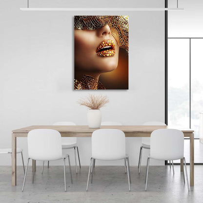 The girl with the golden leaves Canvas Wall Art Print