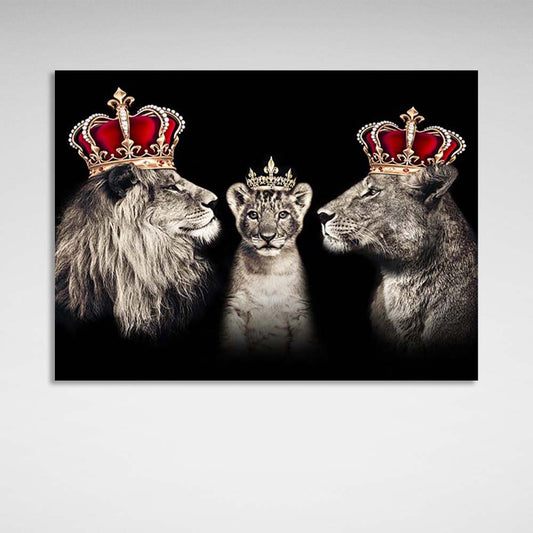 The royal family of lions Canvas Wall Art Print