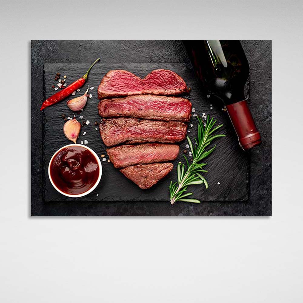 Steak and red wine Canvas Wall Art Print For Kitchen