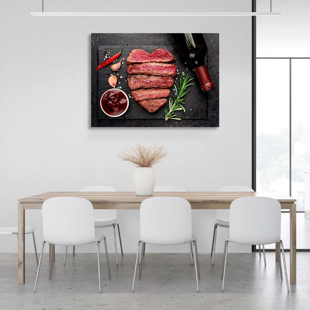 Steak and red wine Canvas Wall Art Print For Kitchen