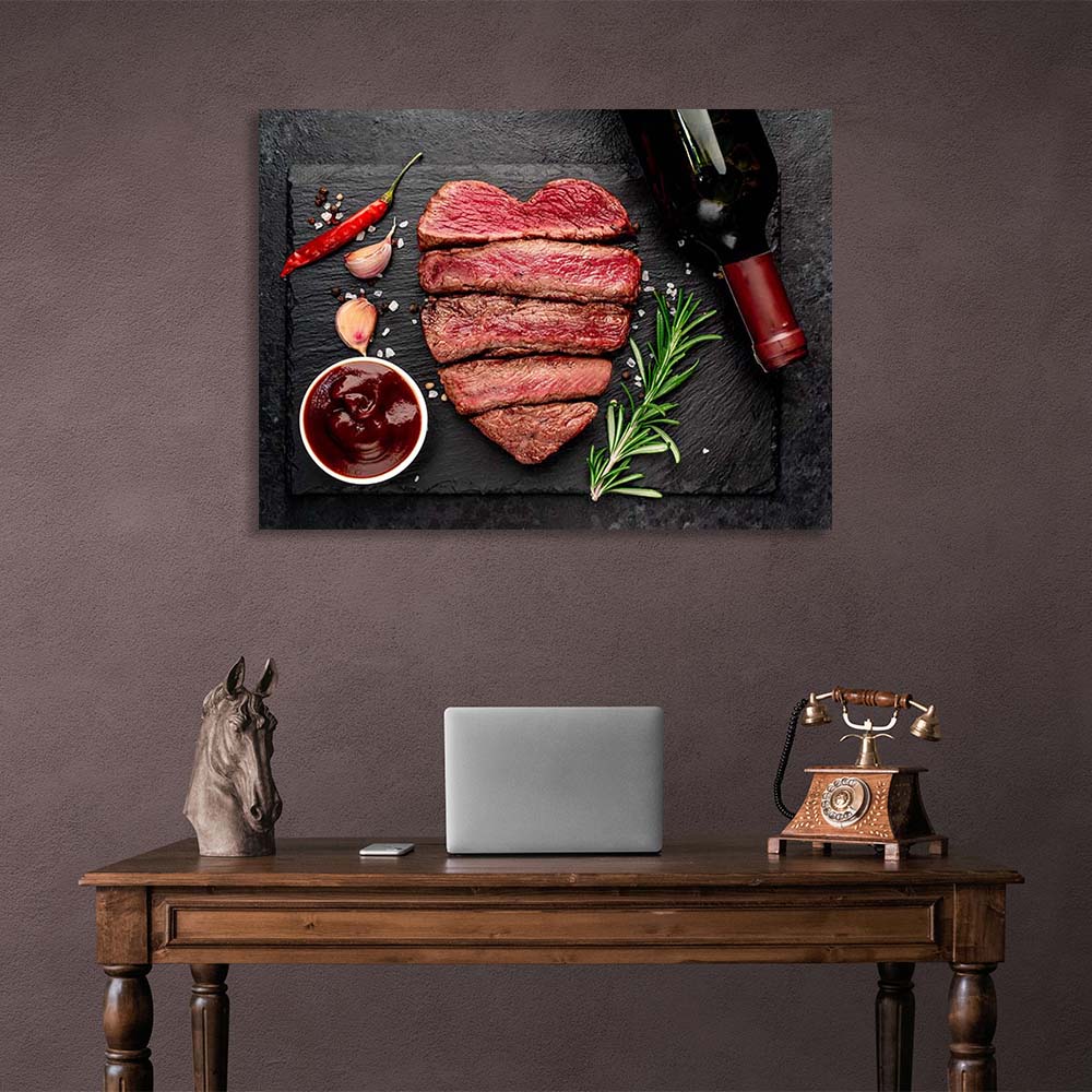 Steak and red wine Canvas Wall Art Print For Kitchen