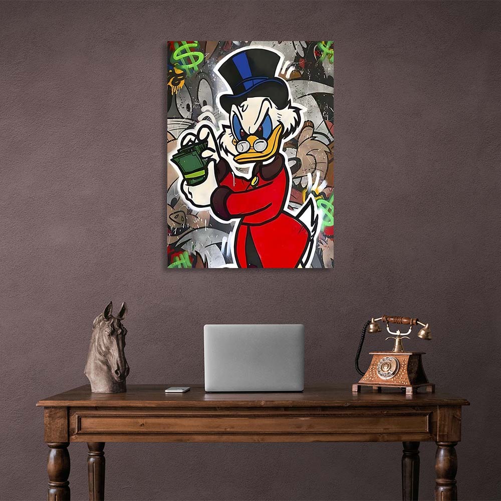 Scrooge with a wad of dollars Inspirational Canvas Wall Art Print