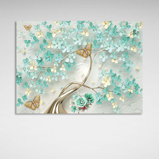 A tree with blue flowers Canvas Wall Art Print