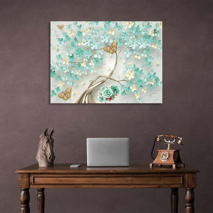 A tree with blue flowers Canvas Wall Art Print