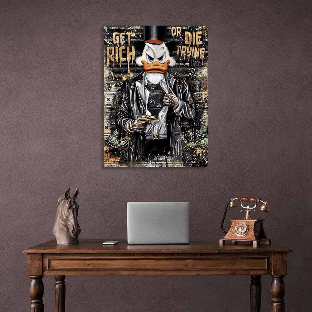 Scrooge with a pistol in an armored vest Inspirational Canvas Wall Art Print