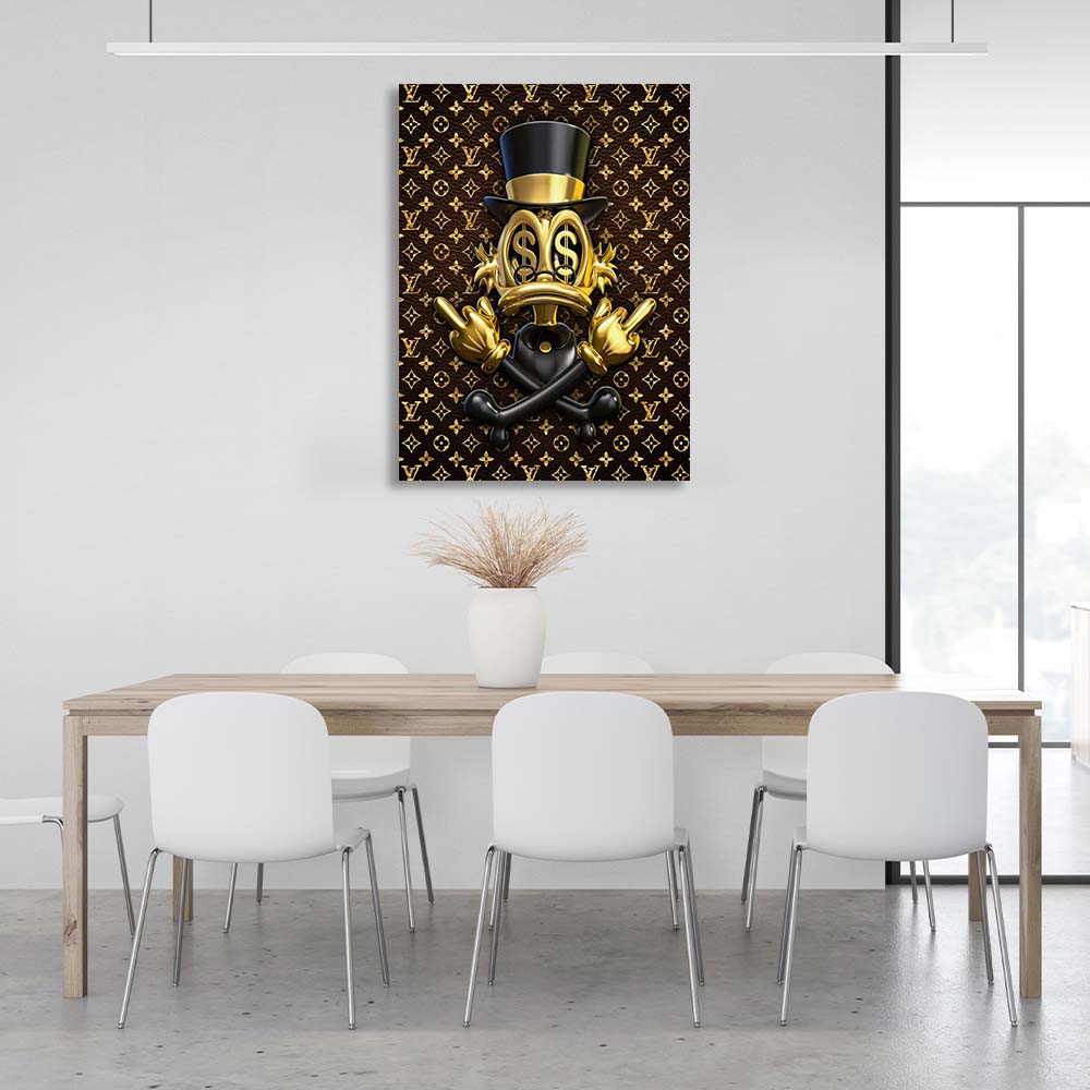 Scrooge is golden in the background of Chanel Inspirational Canvas Wall Art Print