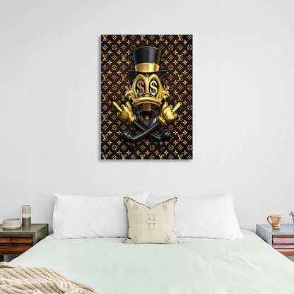 Scrooge is golden in the background of Chanel Inspirational Canvas Wall Art Print