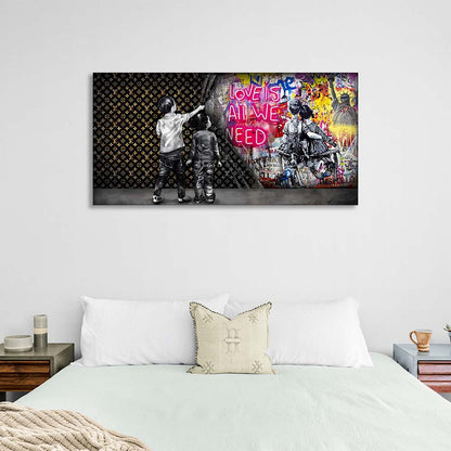 Two boys on the background of Chanel and graffiti Canvas Wall Art Print