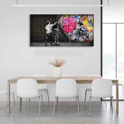 Two boys on the background of Chanel and graffiti Canvas Wall Art Print